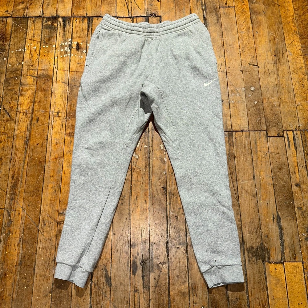 Nike Sweatpants Men's Medium Gray Fleece Swoosh Logo‎ Tapered Leg Elastic Waist